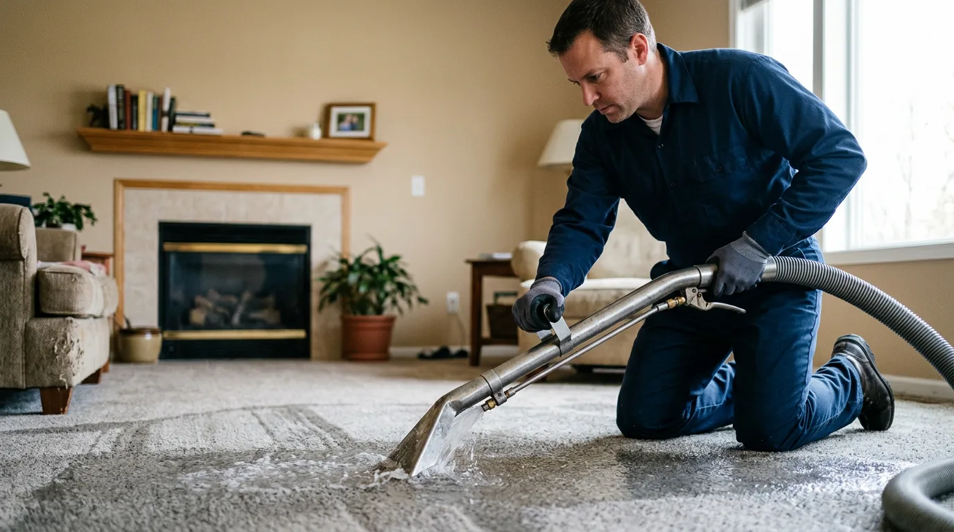 Water damage restoration technician working near Fredonia, KS